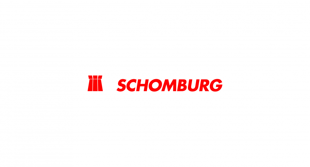 Das Logo der SCHOMBURG GmbH zeigt in der Mitte den Firmennamen Schomburg in roter Schrift. Links daneben ist ebenfalls in Rot ein Burgturm. Das Logo dient unterstützend der Veranschaulichung/ Präsentation des Unternehmens auf der Anbieterseite alle-ausbildungsstellen.de für Ausbildungsstellen.