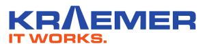 Das Logo der Kraemer Baumaschinen GmbH & Co. KG zeigt den Firmennamen Kraemer in blauer Schrift und darunter in Orange "it works".