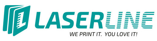 Das Logo der Laserline GmbH in der Farbe Grün mit dem Zusatz: We print it. You loveit!