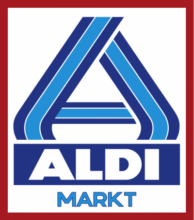Das Logo der ALDI GmbH & Co. KG mit Sitz in Berlin zeigt ein großes A in den Farbe Blau mit roter Umrahmung.