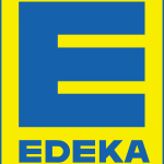 Vorschau von Das Logo von EDEKA Minden-Hannover mit blauer Schrift auf gelbem Grund.