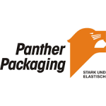 Vorschau von Das Logo der Panther Packaging GmbH & Co. KG in der Schriftfarbe Schwarz mit einem Panther in der Farbe Orange und dem Slogan "STARK UND ELASTISCH".