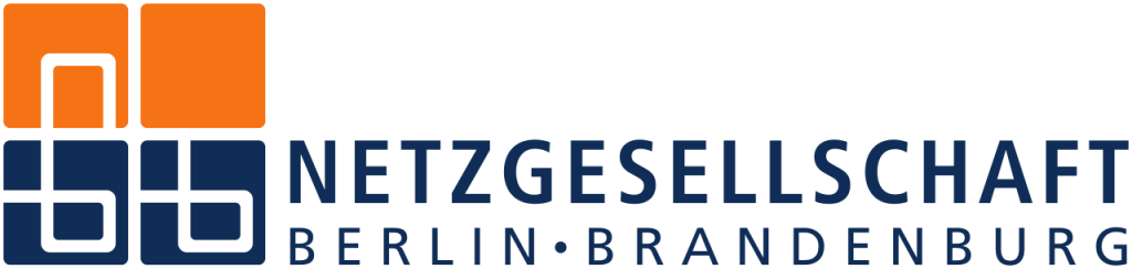 Das Logo der NBB Netzgesellschaft in Blau und Orange mit dem Zusatz Berlin Brandenburg.