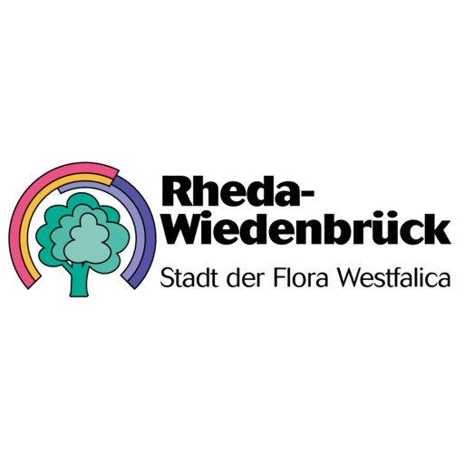 Das Stadtlogo von Rheda-Wiedenbrück zeigt auf der linken Seite einen Baum, der von bunten Halbkreisen umrahmt wird. Auf der rechten Seite befindet sich der Stadtname Rheda-Widenbrück sowie der Zusatz: Stadt der Flora Westfalica. Das Logo dient unterstützend der Veranschaulichung/ Präsentation des Unternehmens auf der Anbieterseite alle-ausbildungsstellen.de für Ausbildungsstellen.