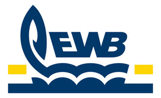 Das Logo der Energie- und Wasserversorgung Bünde GmbH enthält die Abkürzung EWB in Blau. Darunter eine an Wellen erinnernde Symbolik ebenfalls in Blau mit gelben Akzenten. Das Logo dient unterstützend der Veranschaulichung/ Präsentation des Unternehmens auf der Anbieterseite alle-ausbildungsstellen.de für Ausbildungsstellen.
