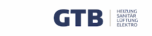 Das Logo der GTB Gebäudetechnik Berlin GmbH mit der Abkürzung GTB in der Farbe Blau. Enthält die Zusatzinformation: Heizung, Sanitär, Lüftung, Elektro.