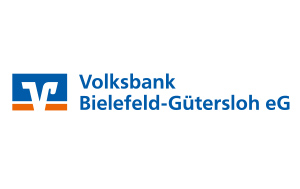 Das Logo der Volksbank Bielefeld-Gütersloh eG in der Schriftfarbe Blau.