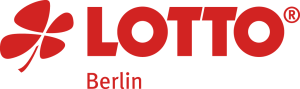 Das Logo der Deutschen Klassenlotterie Berlin in der Farbe Rot mit einem roten vierblättrigem Kleeblatt.